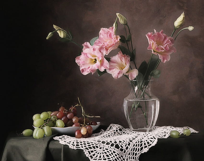 Still Life, grape, vase, roses HD wallpaper | Pxfuel