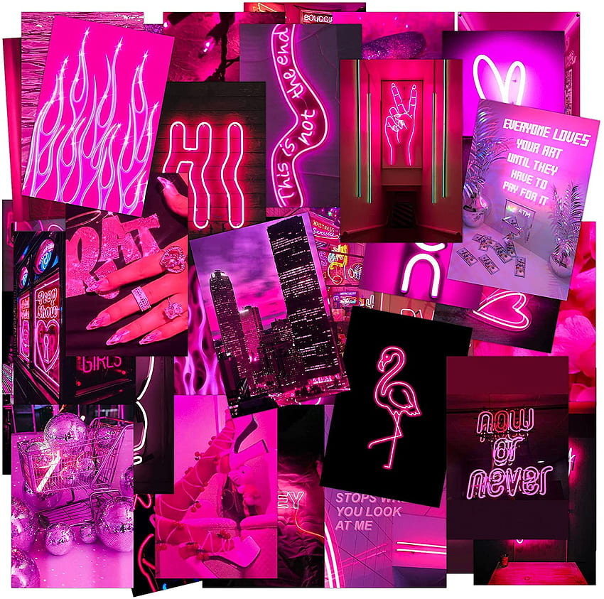 Buy 8TEHEVIN 50PCS Pink Neon Aesthetic Wall Collage Kit, Aesthetic ...