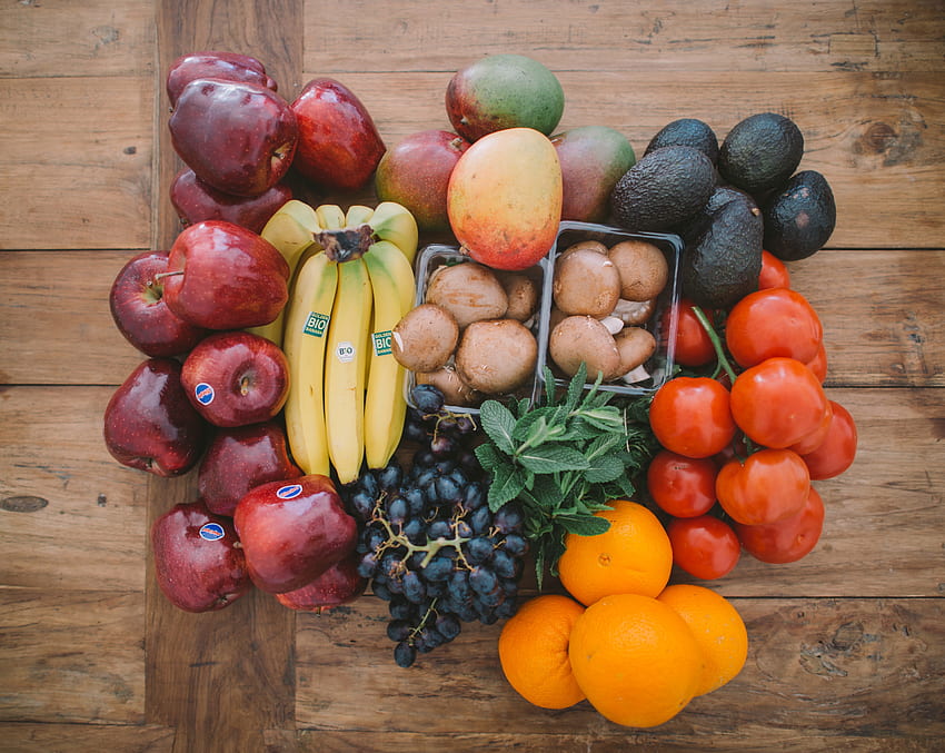 Fruits, Food, Bananas, Oranges, Grapes, Mashrooms, Avocado HD wallpaper