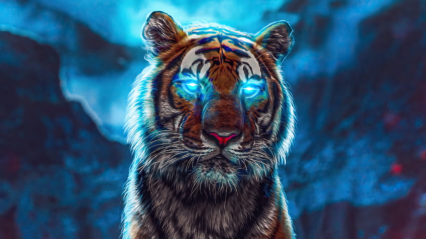 Tiger with blue glowing eyes Ultra HD wallpaper