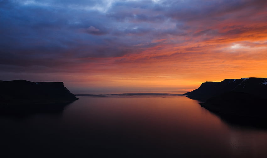 Sunset, bay, sea, silhouette, nature HD wallpaper