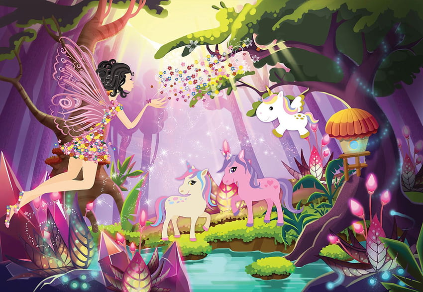 cm Wall mural Fairies and Unicorns girls Room + adhesive, Fairy Unicorn HD wallpaper