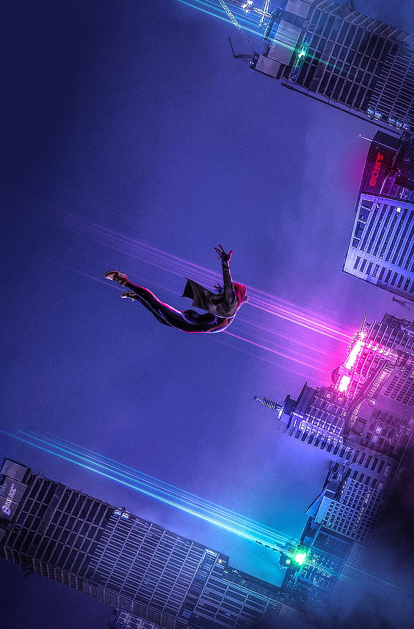 Spider dive, película, obra de arte, Spider-Man: Into the Spider-Verse fondo de pantalla del teléfono