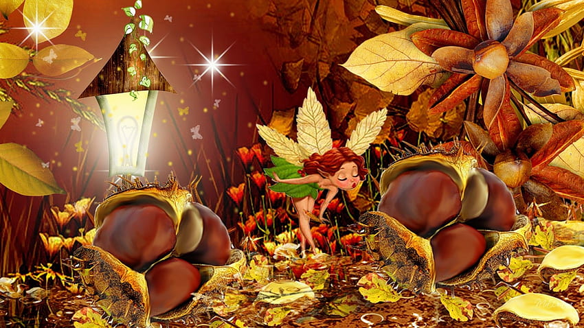 Forces of Nature: Hafif Fantezi Kestane Yaprakları Peri Yıldızlar Sonbahar HD duvar kağıdı