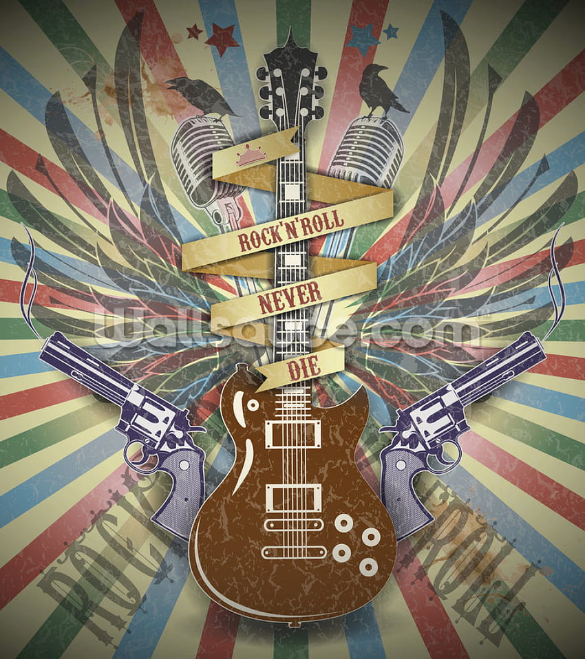 Rock n Roll, Gitarre, Illustration, Akustikgitarre, Streichinstrument, Zupfinstrumente, Poster, Kunst, Ukulele, Stillleben, E-Gitarre HD-Handy-Hintergrundbild