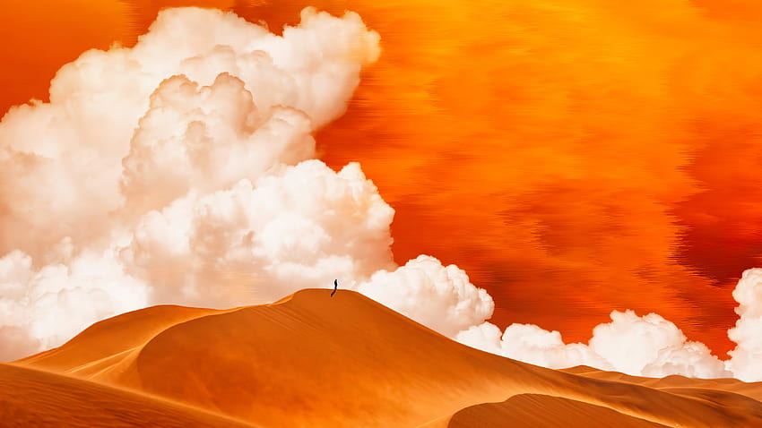 Herauskommen aus Sandsturm, Dünen, weißen Wolken, Wüste, Kunst HD-Hintergrundbild