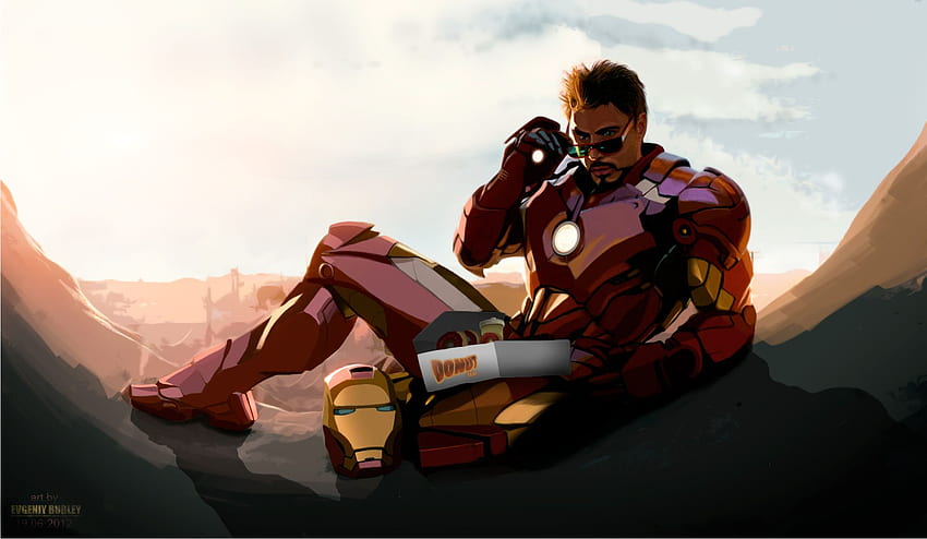 Tony Stark liebt Donuts, Superhelden, Hintergrund und lustige Donuts HD-Hintergrundbild
