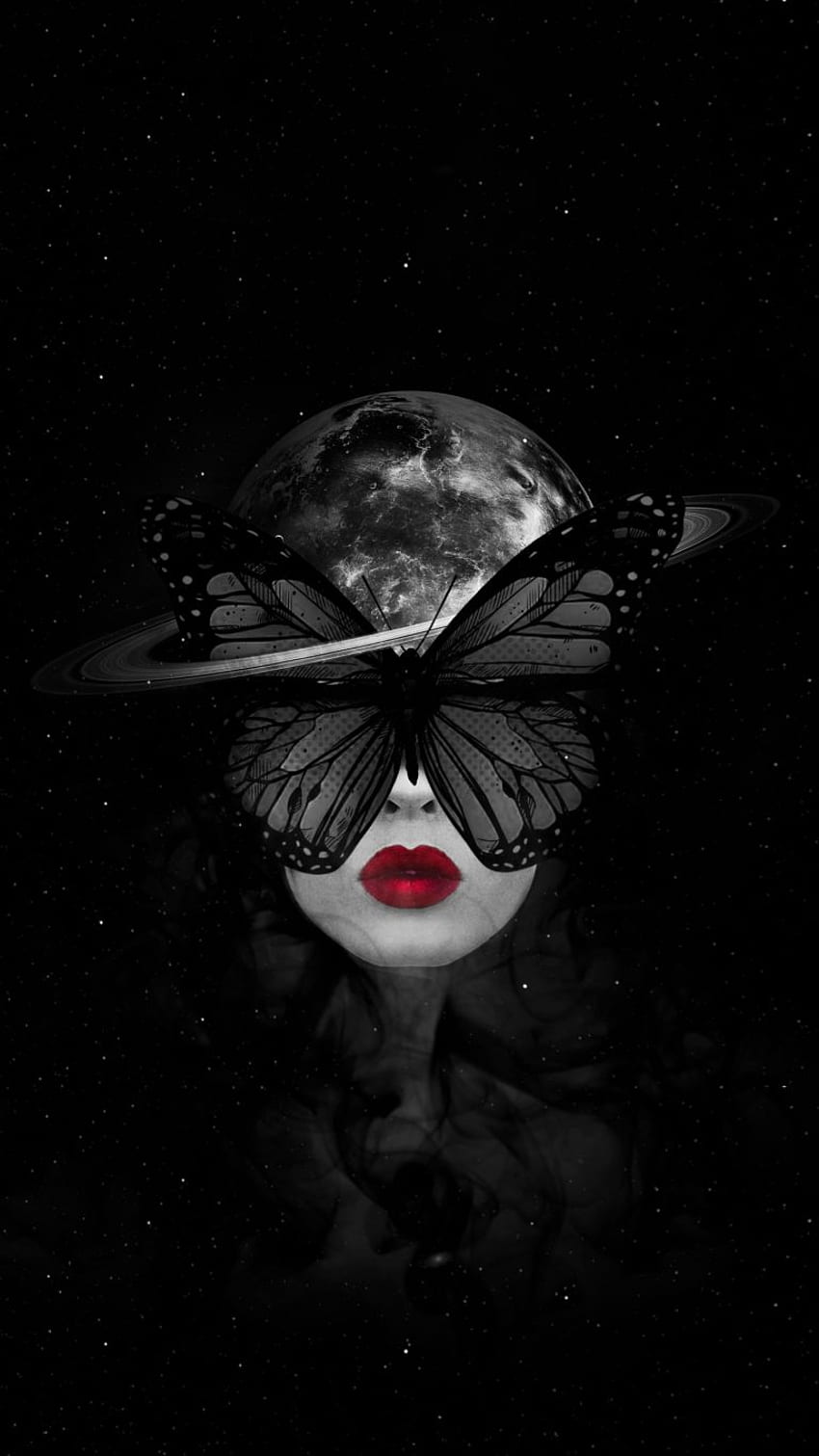 Ilustración oscura Chica Cara Mariposa Amoled iPhone fondo de pantalla del teléfono