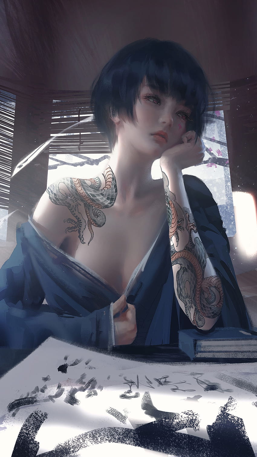 Fantasy, Asian, Girl, Tattoo, iPhone 10, 7, 6s, 6 , , Background, and . iPhone HD phone wallpaper