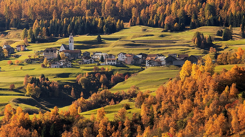 Savognin, Graubünden, Schweiz, Herbst, Bäume, Landschaft, Blätter, Herbst HD-Hintergrundbild