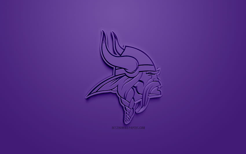 Minnesota Vikings, klub futbolu amerykańskiego, kreatywne logo 3D, fioletowe tło, godło 3D, NFL, Minneapolis, Minnesota, USA, National Football League, sztuka 3D, futbol amerykański, logo 3D z rozdzielczością, logo Minnesota Vikings Tapeta HD