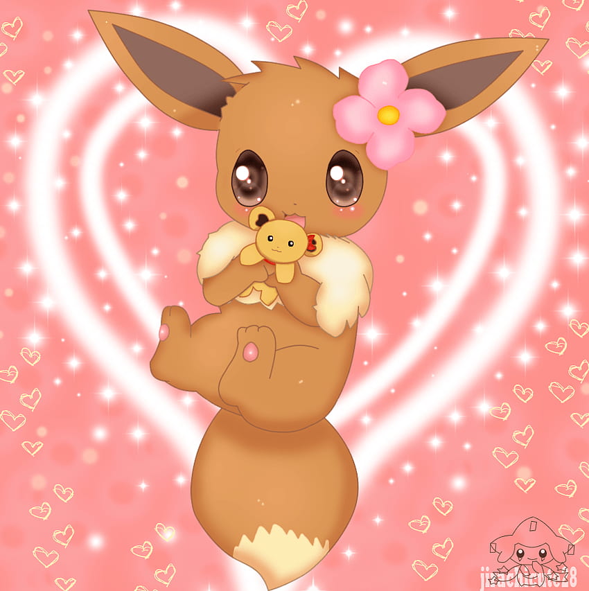 Eevee with her teddybear. From jirachicute28. pokemon, eevee, Cute ...