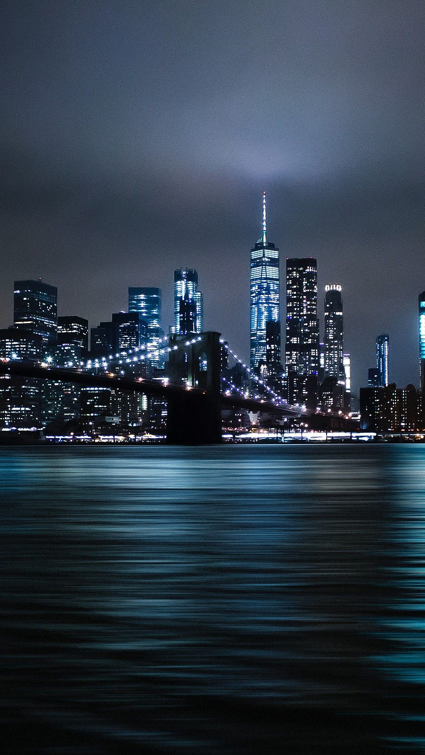 ニューヨーク市、ブルックリン橋、街の明かり、夜、都市の景観、世界。 iPhone、Android、モバイル、 HD電話の壁紙