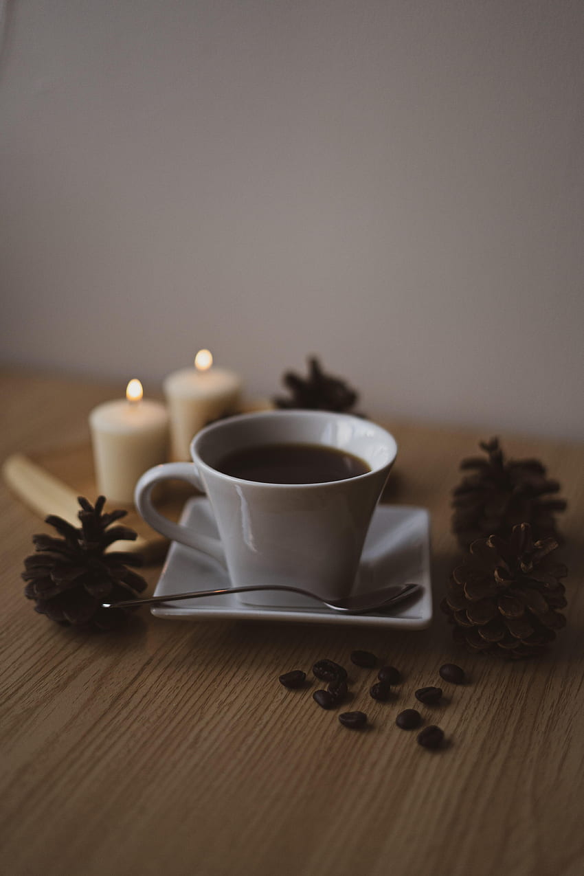 Food, Cones, Candles, Coffee, Cup, Coffee Beans HD phone wallpaper
