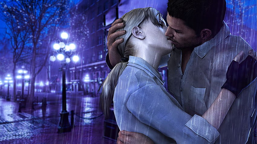 Gli amanti di Resident Evil Men baciano due giovani Sfondo HD