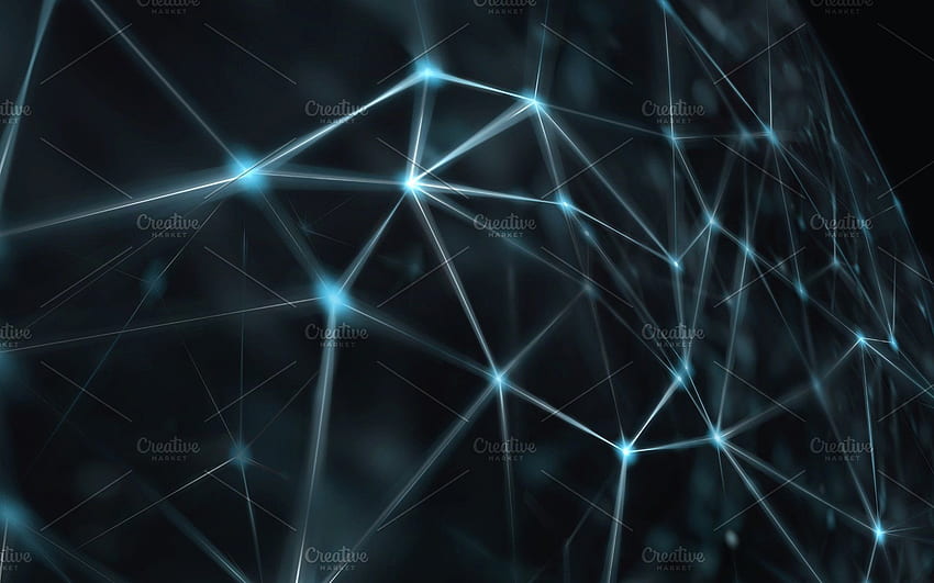 Блокчейн мрежа - абстрактни свързани точки на ярко син фон. Интернет връзка, абстрактно чувство за наука и технологии графичен дизайн. Наука и технологии, мрежи, технологии HD тапет