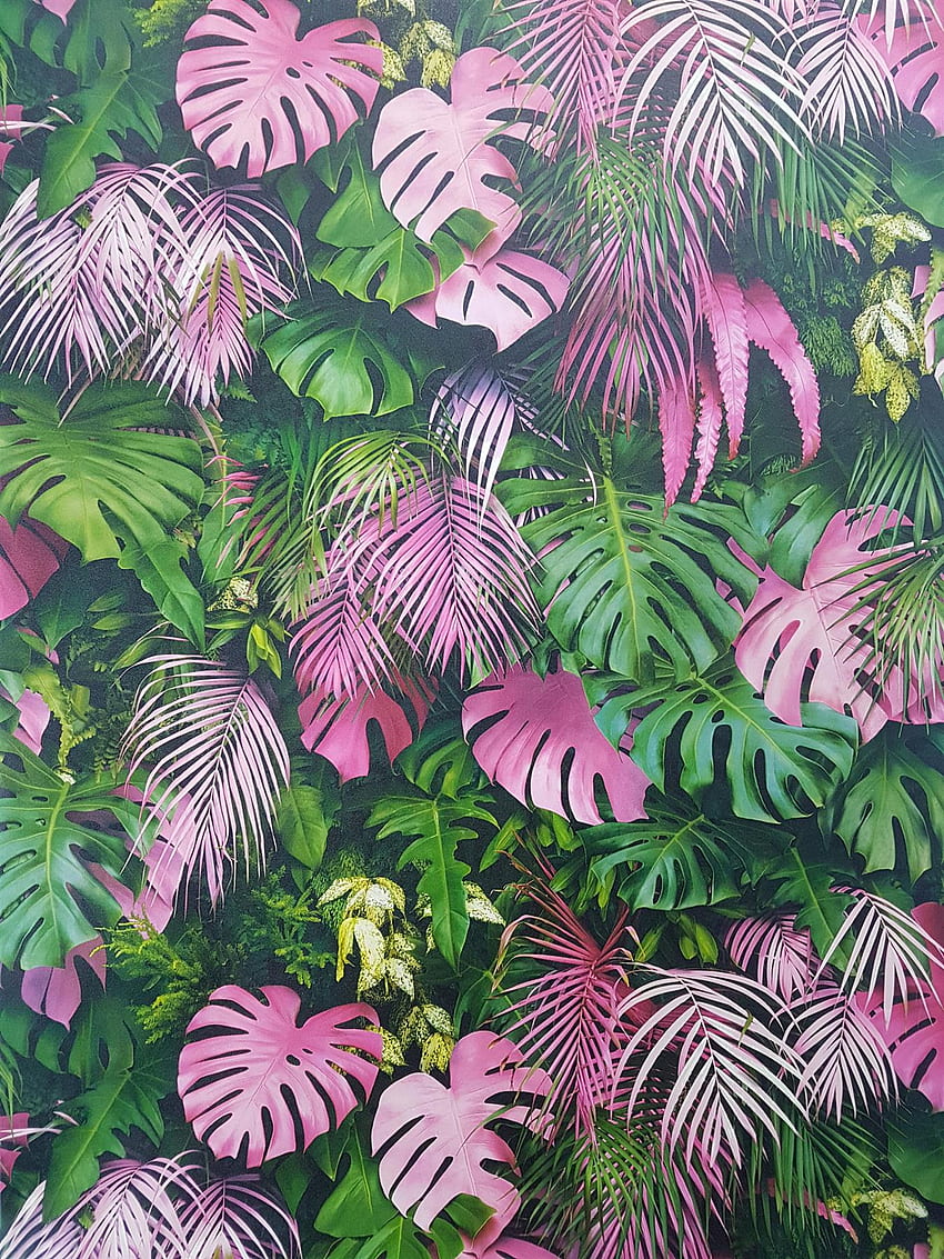 A.S Creation 3D Effect Tropical Palm Leaf Green Pink HD phone wallpaper