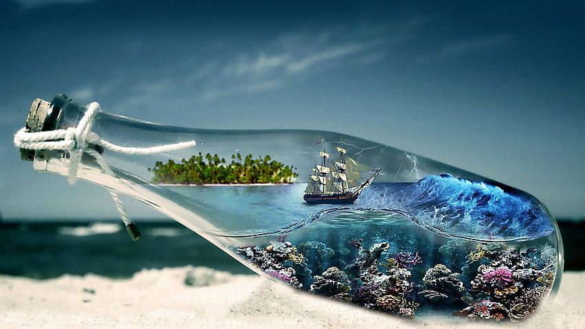ship in a bottle, boat, fun, cool, sailboat HD wallpaper