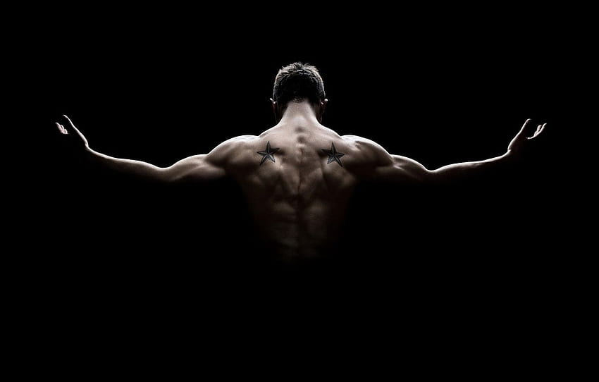 мъж, мускули, поза, гръб, сила, сянка, сила HD тапет