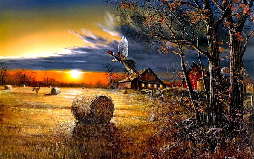 Autumn Harvest. Cool background , Farm paintings, Painting HD wallpaper
