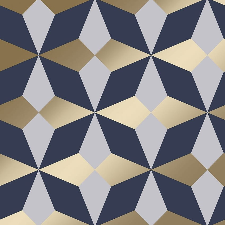 Fine Decor Nova Geometric Navy Gold - da I Love UK, azul e amarelo geométrico Papel de parede de celular HD