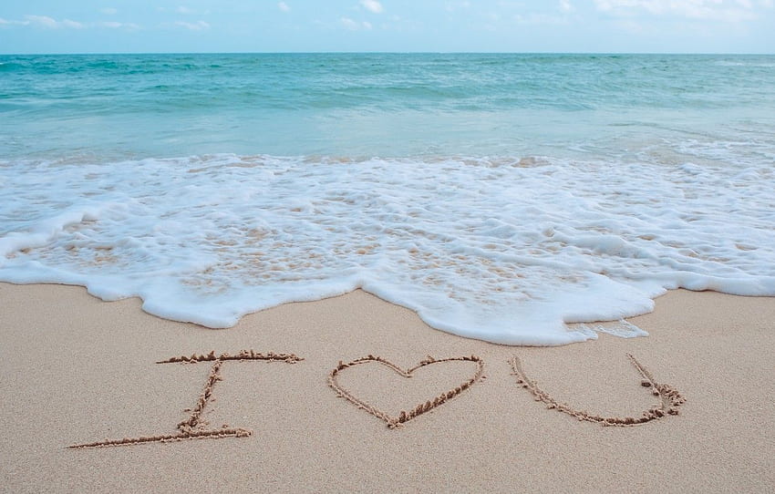 Sand, sea, wave, beach, summer, love, summer, love, beach, sea, heart ...