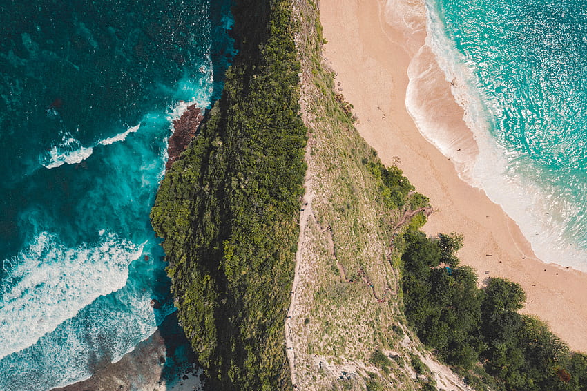natureza, vista de cima, costa, banco, oceano, verdes, ilha, surf papel de parede HD