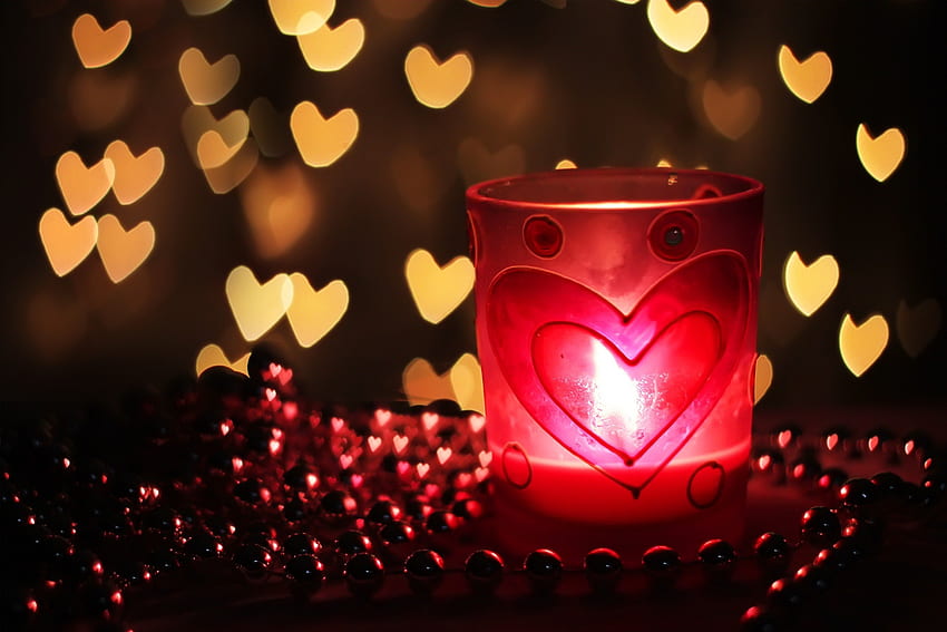 Love, bokeh, graphy, beautiful, candle, pearls, hearts, heart, fire HD wallpaper