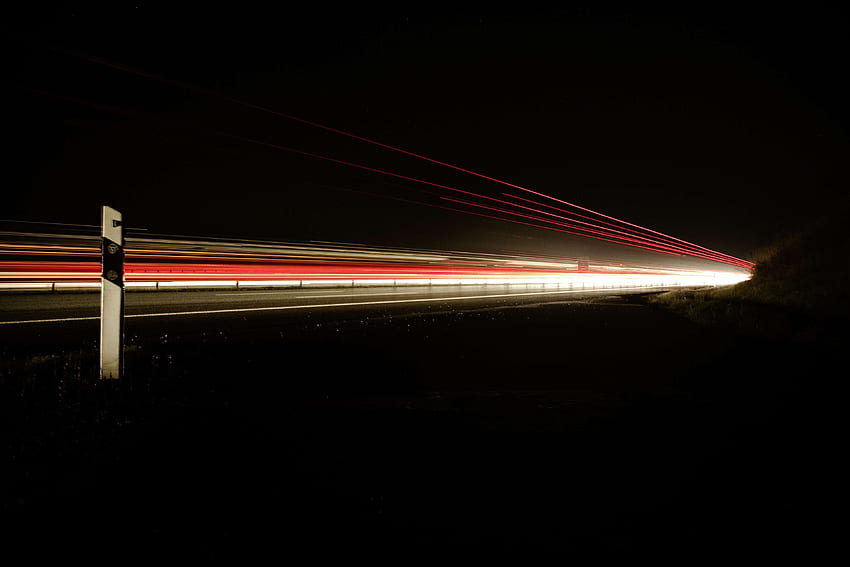 dark, high speed, light streaks, long exposure, night, speed, train HD wallpaper