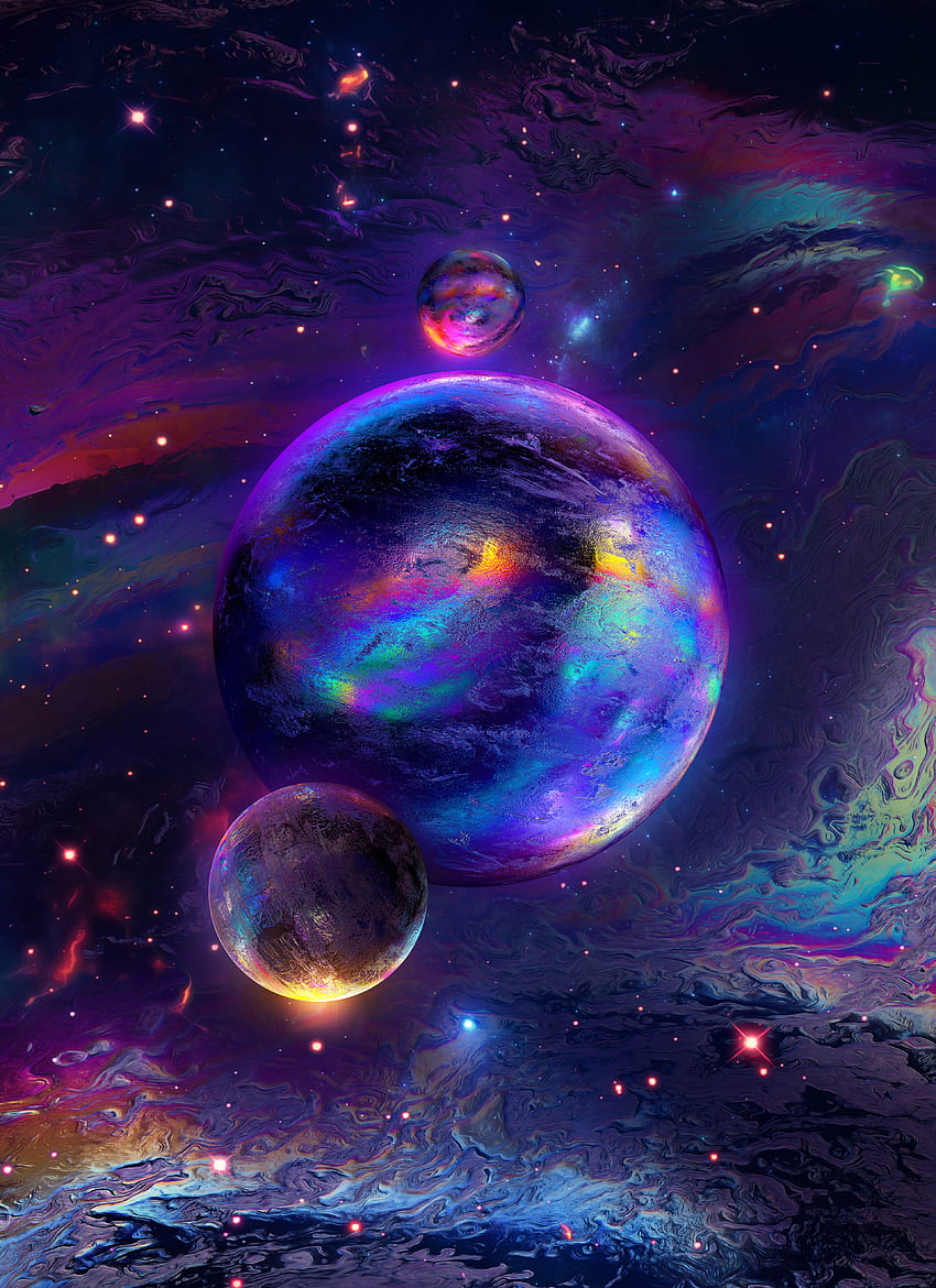 Сфери, Космос, Мъглявина, Цветен, Светещ, Дъга, Космос, Цветна Вселена HD тапет за телефон
