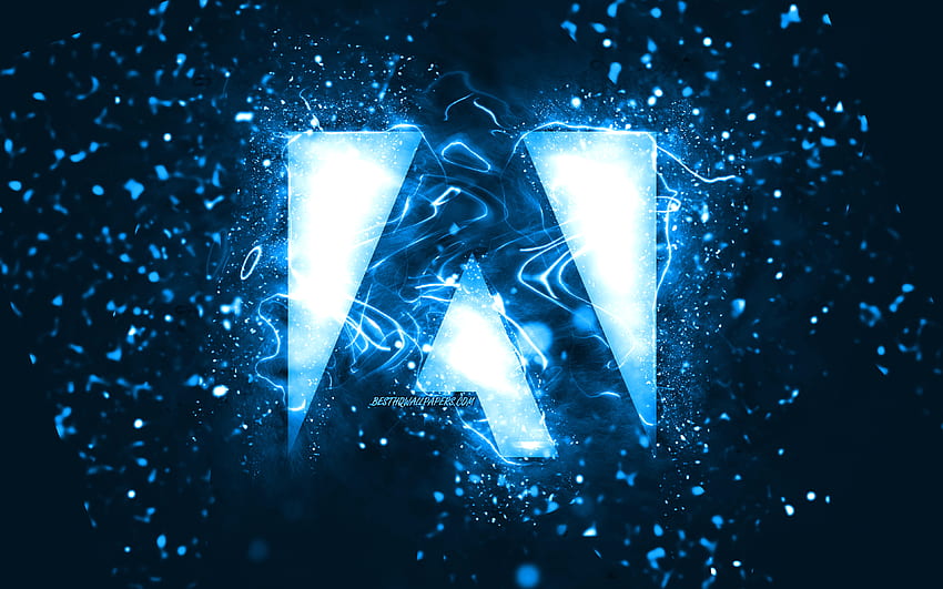 Adobe blue logo, , blue neon lights, creative, blue abstract background, Adobe logo, brands, Adobe HD wallpaper