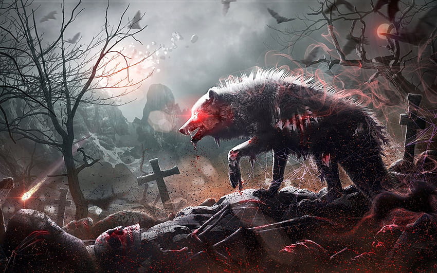 Wolves Graveyard Gothic Fantasy Blood By Mr Ripley, Gothic Wolf HD wallpaper