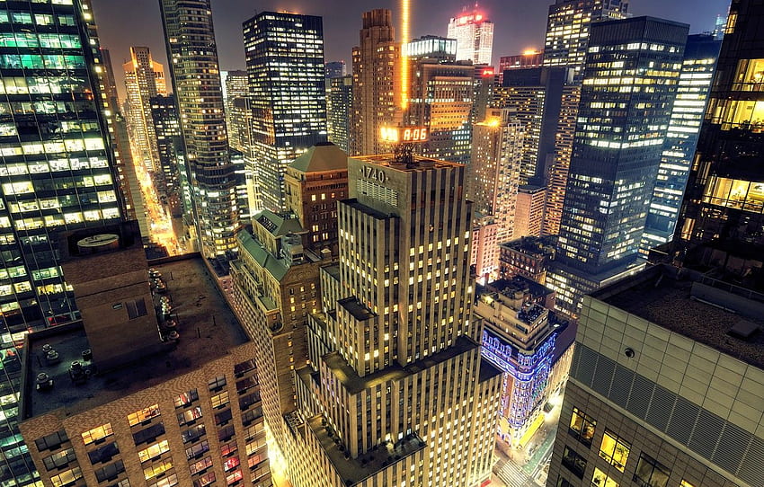 noche, la ciudad, , Nueva York, Ciudad, rascacielos, Nueva York, , Midtown, Manhattan de noche para , sección город - fondo de pantalla