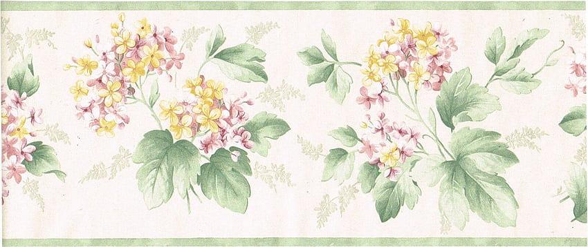 Warna Pastel Lilac Ungu Kuning Bunga Bunga Hijau Daun Vine Kertas Dinding Perbatasan online Wallpaper HD