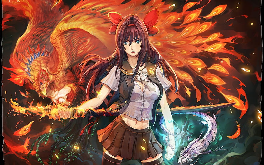 Anime Original Phoenix Girl Bird Anime (มีรูป) ศิลปะ วอลล์เปเปอร์ HD