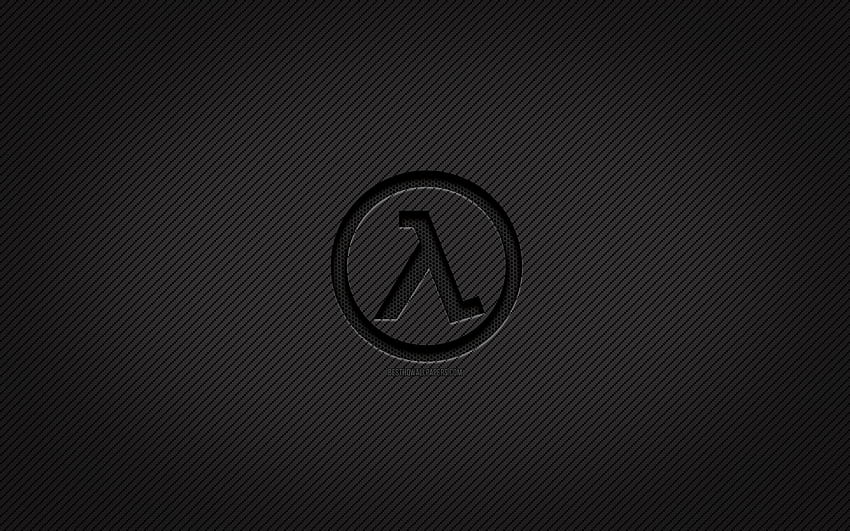 Logo karbon Half-Life,, seni grunge, latar belakang karbon, kreatif, logo hitam Half-Life, merek game, logo Half-Life, Half-Life Wallpaper HD