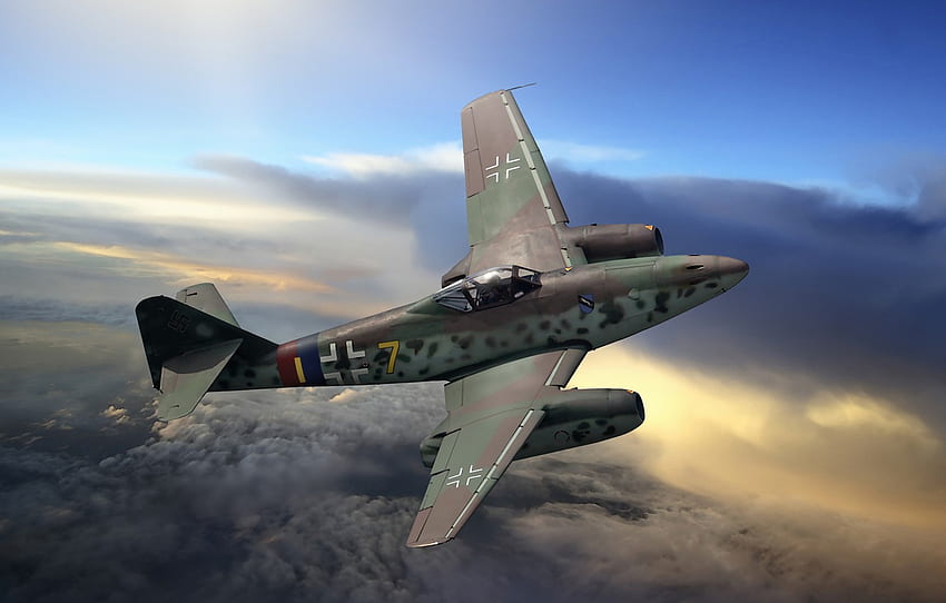 небето, война, фигура, боец, изкуство, самолет, немски, Втората световна война, Messerschmitt Me.262 за , раздел авиация HD тапет