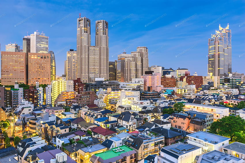 Японски финансов район на Токио от SeanPavone на Envato Elements, Shinjuku Skyline Tokyo HD тапет
