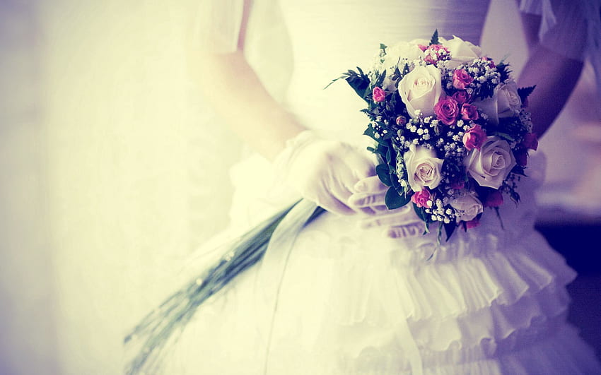Love, Flowers, Wedding, Bouquet, Gloves, Bride HD wallpaper