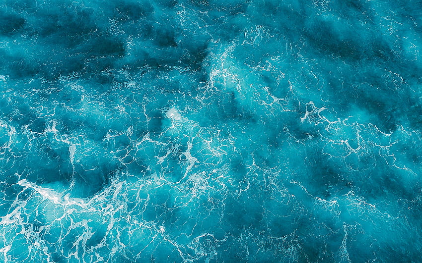 niebieska tekstura wody, widok z góry oceanu, widok z góry wody, tło niebieskiej fali, tło fal oceanu, niebieska tekstura wody, widok z góry na morze Tapeta HD