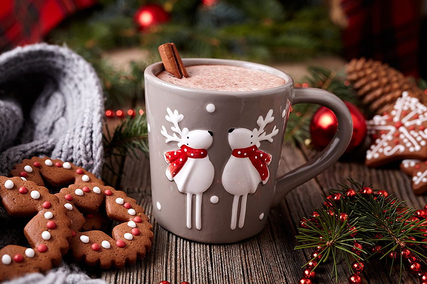 Deer New year cocoa Mug Food Cookies drink, Hot Chocolate HD wallpaper