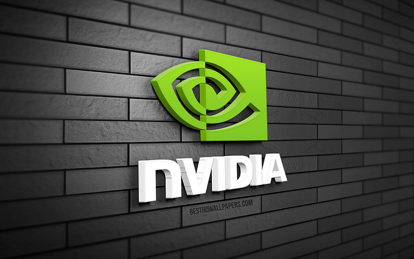 Logo Nvidia 3D, szary ceglany mur, kreatywny, marki, logo Nvidia, grafika 3D, Nvidia Tapeta HD