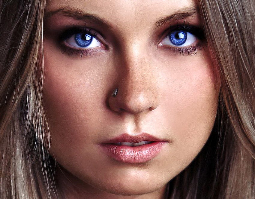 Baby blues, blue eyes, ash hair, woman, beauty, pink lips HD wallpaper