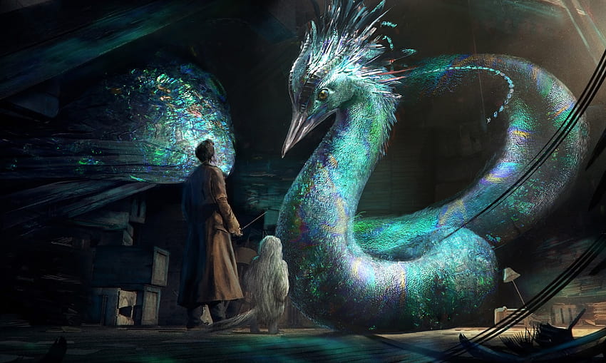 Fantastic Beasts and Where to Find Them (2016), blue, snake, wings, art, fanart, fantasy, movie, luminos, creature, fantastic beasts and where to find them HD wallpaper