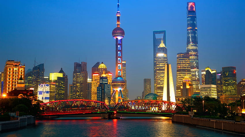 เที่ยวเซี่ยงไฮ้ ประเทศจีน กลางคืน ตึกระฟ้า หอคอย วอลล์เปเปอร์ HD