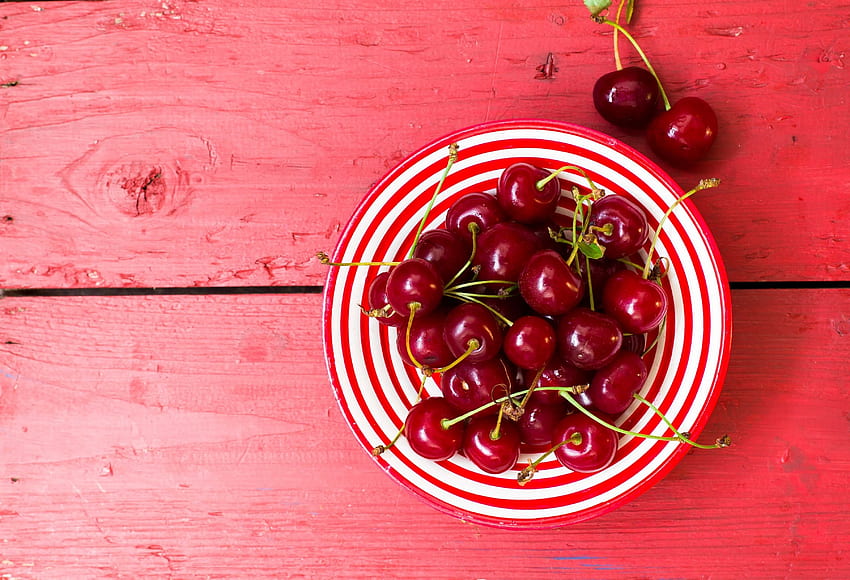 Cherries , Cherry fruits, Bowl of fruits, Wooden background, Food HD wallpaper