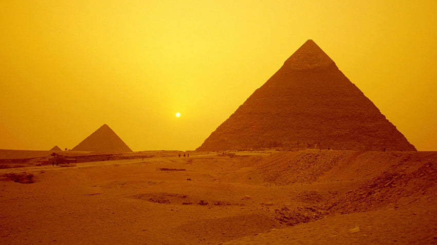 pirámides de egipto al atardecer, egipto, antiguo, pirámides, puesta de sol fondo de pantalla