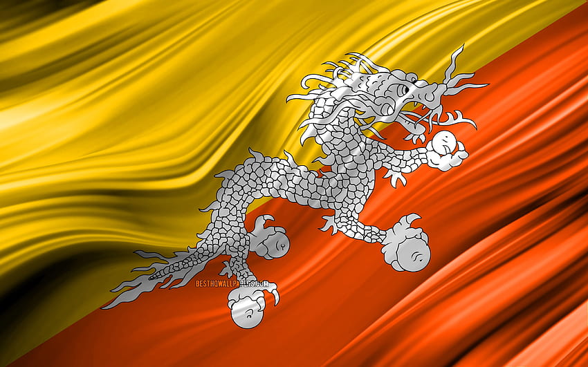 Bhutan flag, Asian countries, 3D waves, Flag of Bhutan, national symbols, Bhutan 3D flag, art, Asia, Bhutan for with resolution . High Quality HD wallpaper