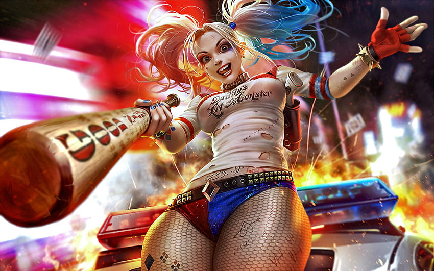 Harley Quinn, villian, fantasy, comics, women, DC HD wallpaper