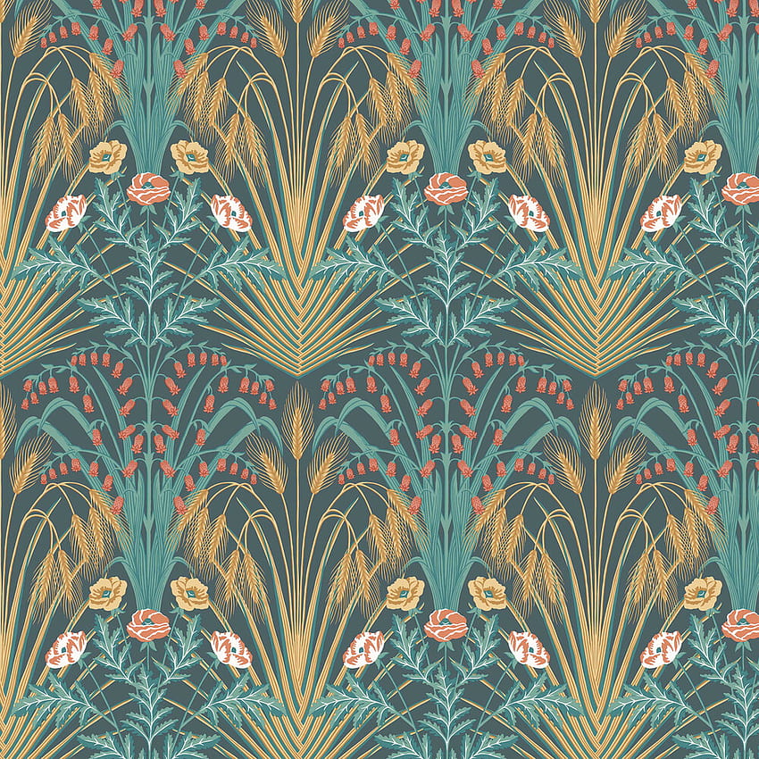 Bluebell by Cole & Son - Teal / Gold / Coral - : Direct HD phone wallpaper